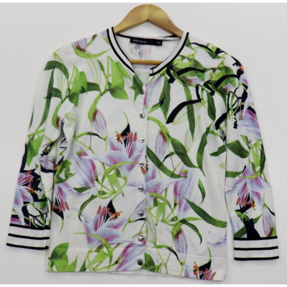 Stunning KAREN MILLEN Floral Lily Sporty Soft Button Front Cardigan US L - Picture 4 of 13